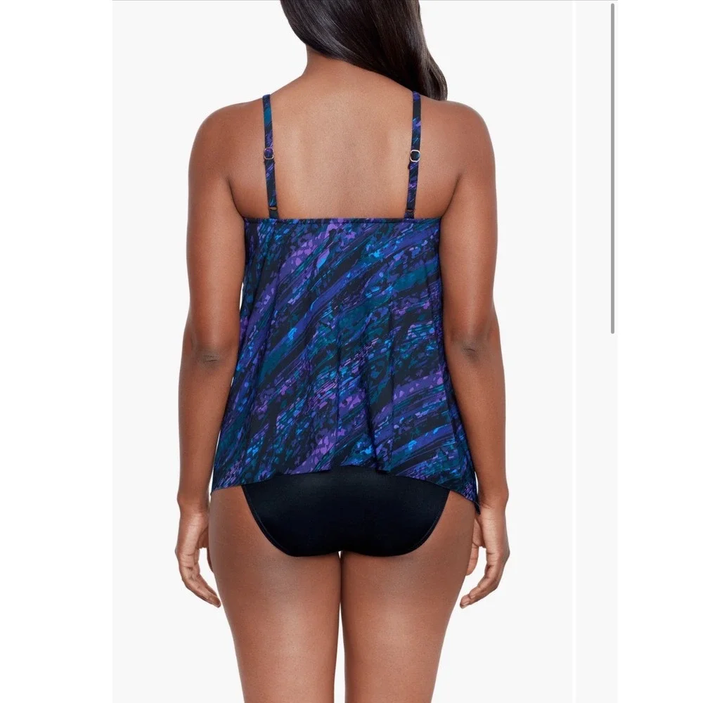 Miraclesuit Mood Ring Peephole Tankini‎ Top Purple Blue Abstract Size 12 6552560